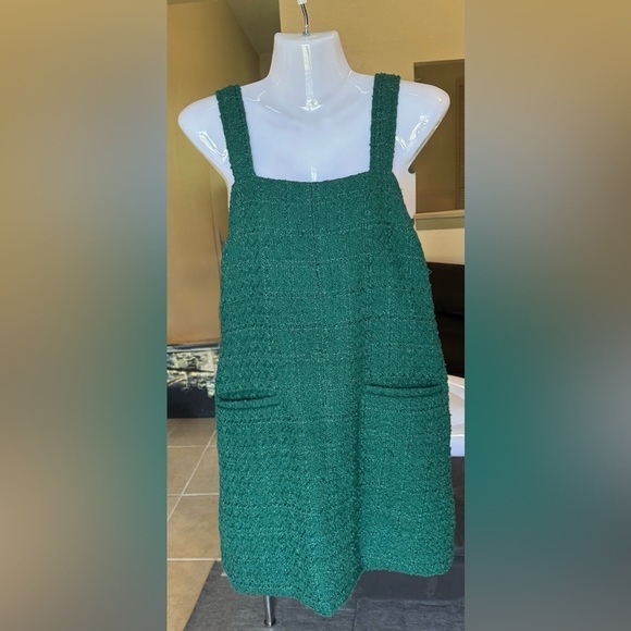 Abercrombie & Fitch Dresses & Skirts - Abercrombie & Fitch Dress Womens Large Green Tweed Boucle Jumper Pockets Size XS